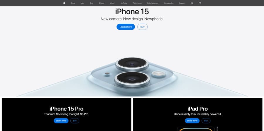 Apple Website Screenshot to showcase Minimalistic approach.